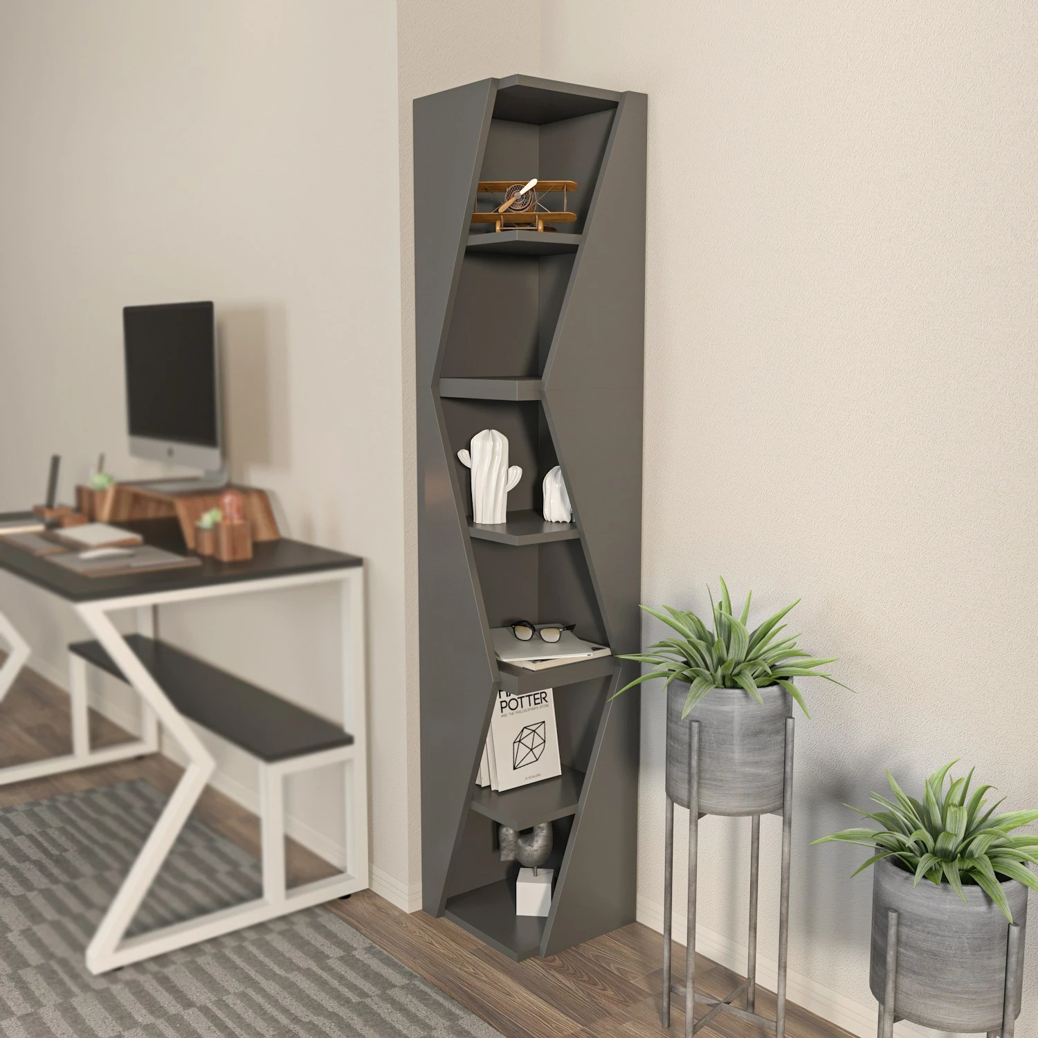 Polica za knjige Skye Decor Arrow, antracit