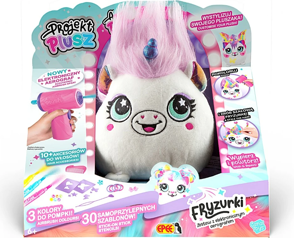 Komplet plišaste igrače z elektronskim aerografom, Epee Project Plusz Fryzurki, večbarvno