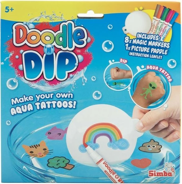 Set začasnih vodnih tetovaž, Simba Doodle'N'Dip, 8 čarobnih flomastrov, večbarvno