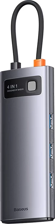 Razširje portov 4 v 1 Baseus Metal Gleam Series, USB-C na 4×USB 3.0, siva