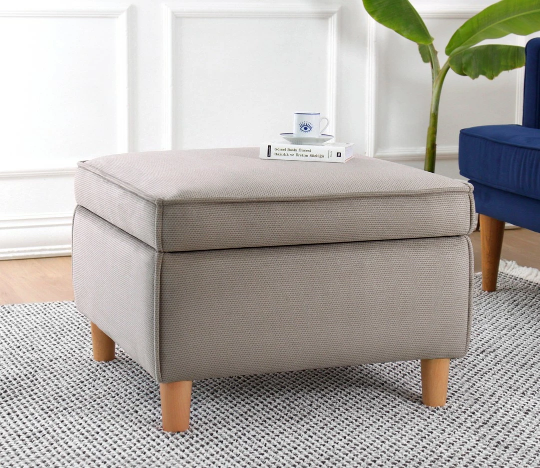 Puf, 100% bombaž, noge iz jesenovega lesa, s prostorom za shranjevanje, rjav — Atelier del Sofa, Roscen