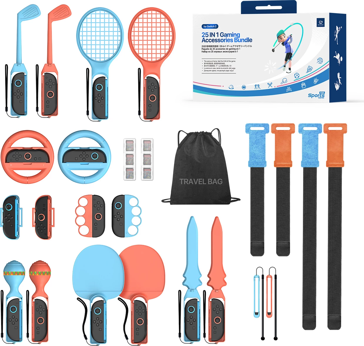 Set igralnih dodatkov 25 v 1 z nosilno torbico, Dux Ducis, za Nintendo Switch 2, večbarven