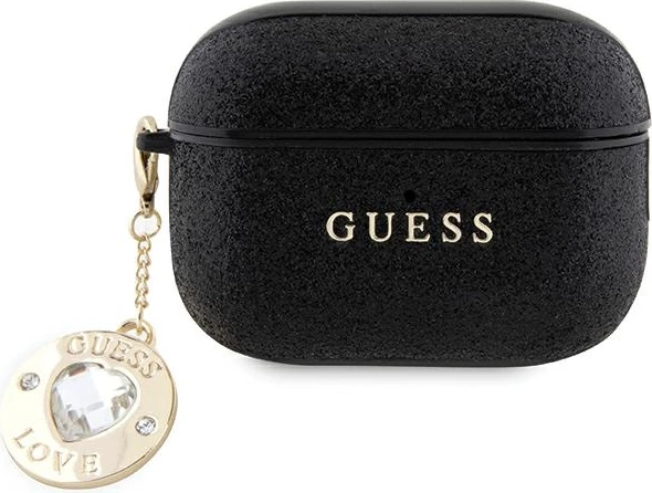 Ovitek za AirPods Pro 2 Fixed Glitter Heart Diamond Charm, Guess GUAP2PGEHCDK, črn