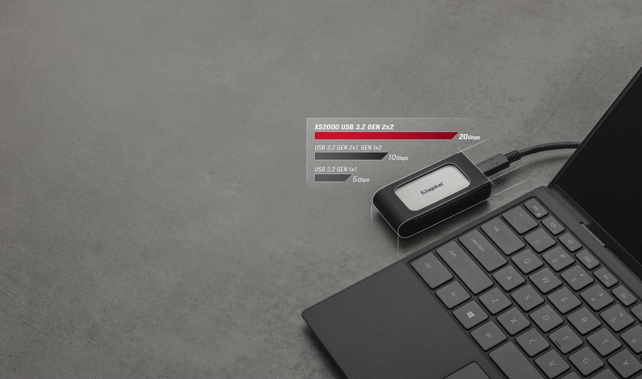 Zunanji SSD 1 TB, USB Type-C, Kingston XS2000, črn, srebrn