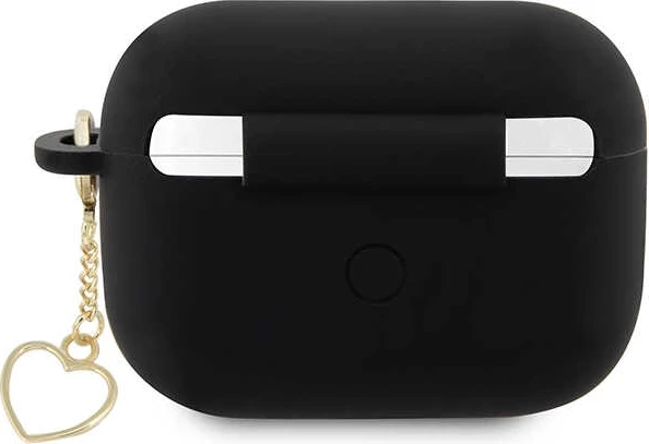 Ovitek za AirPods Pro 2, Silicone Charm Collection, črn, z obeskom v obliki srca, Guess
