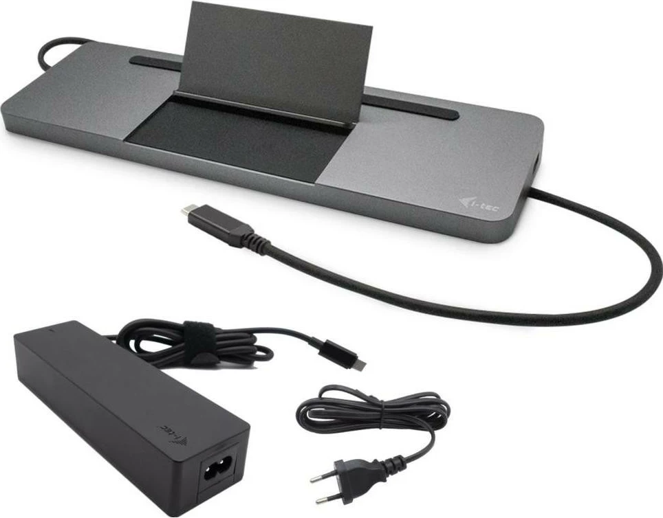 Docking postaja i-tec USB-C metalna ergonomska 4K 3x zaslon, DP HDMI VGA LAN zvok, Power Delivery 85W, z univerzalnim polnilcem 100W