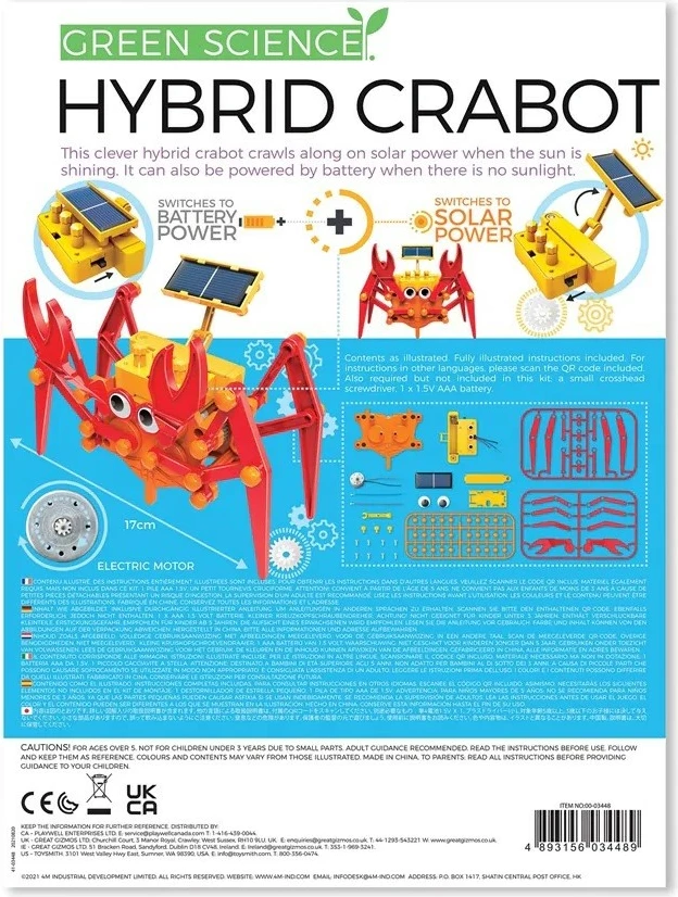 Edukativni gradbeni komplet 4m Hybrid Crab, na sončno energijo in baterije, oranžna/rdeča/rumena
