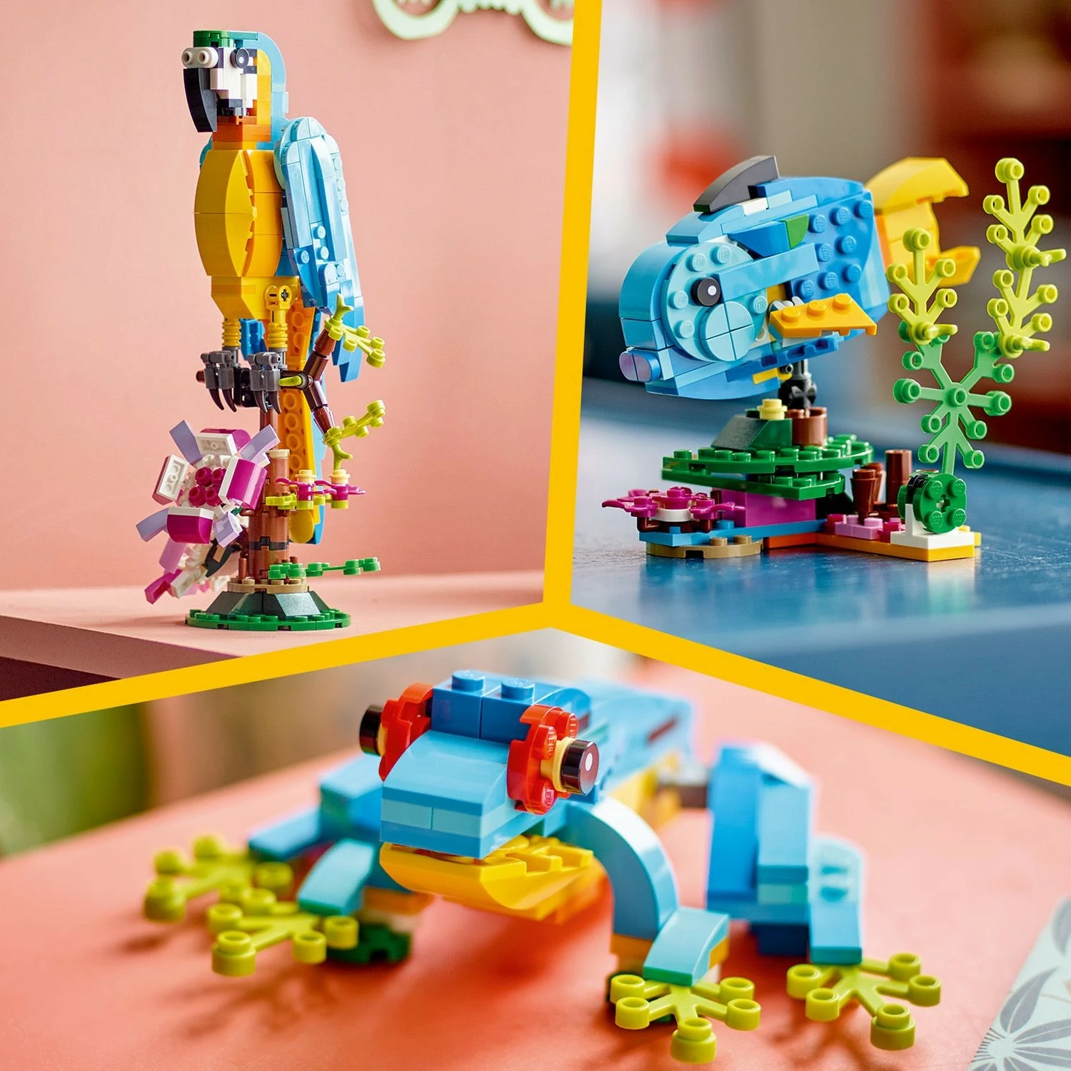 Set gradnje 3-v-1 ekzotični papagaj, LEGO Creator, 253 delov, večbarven