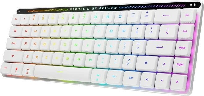 Kompaktna gaming tipkovnica ROG Falchion RX 65% Low Profile, ASUS, RGB, žična in brezžična, QWERTZ, bela