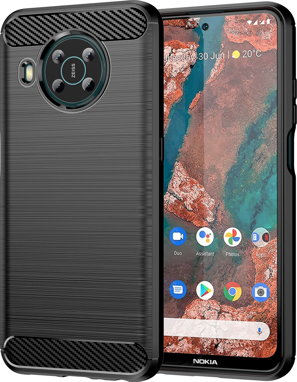 Ohišje z ogljikovim vzorcem Hurtel Carbon Case za Nokia X100, črno