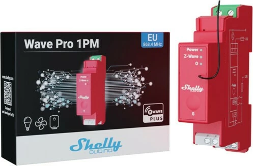 Profesionalen enokanalski stikalo Shelly Qubino Wave PRO 1PM, polprevodni rele, 25 mW, 40 m, rdeč