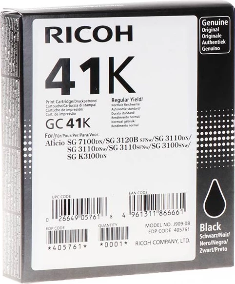 Kartuša z barvo Ricoh GC41K 405761, 2500 strani, črna
