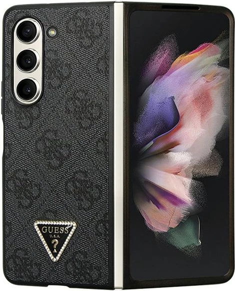 Ovitek iz eko usnja z 4G diamantnim trikotnikom Guess za Samsung Galaxy Z Fold 5, črn