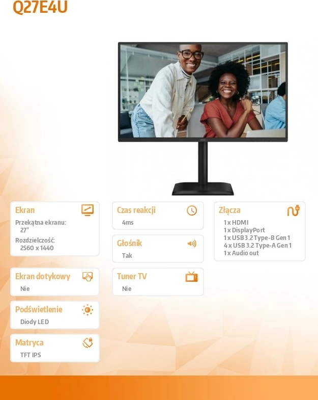 Monitor 27", IPS, 120 Hz, QHD, zvočniki, črn, AOC Q27E4U