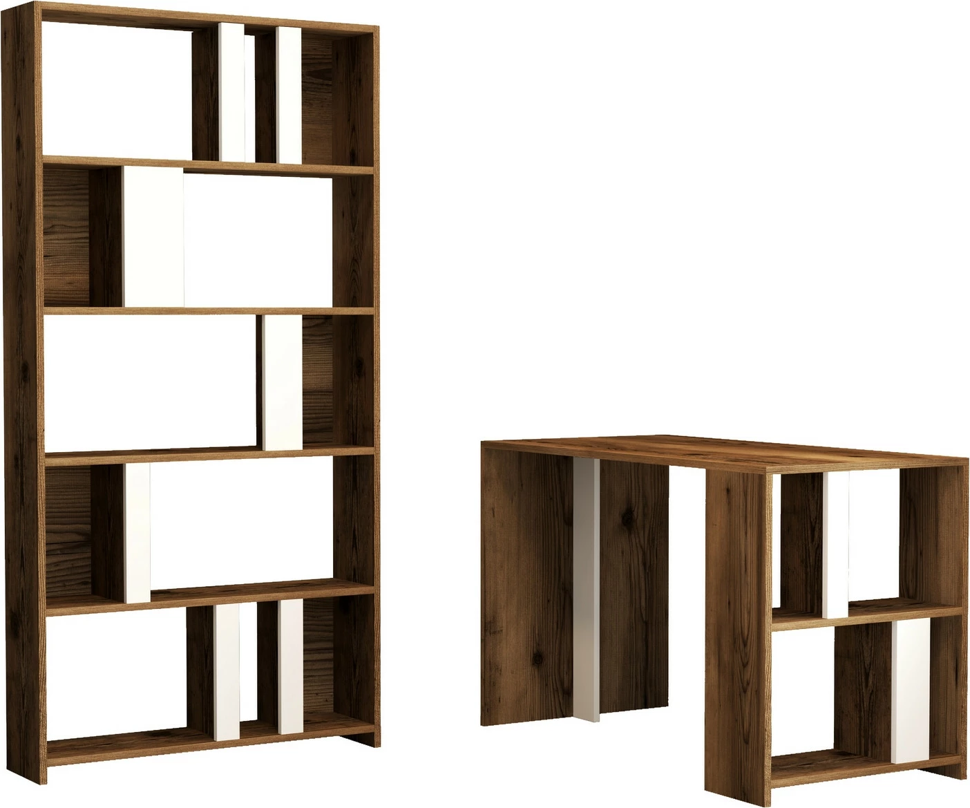 Pisalna miza z regalom za knjige Skye Decor, oreh in bela