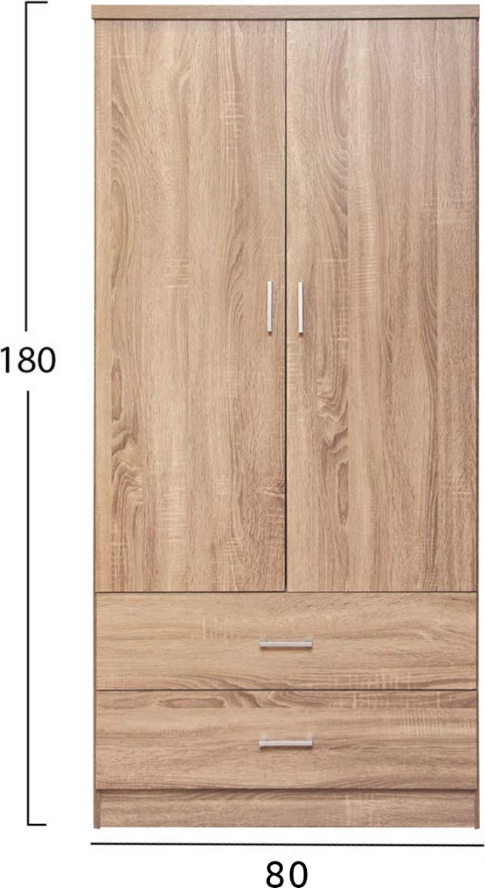 Garderobna omara 2 vrat z 2 predali FH338.02 Sonama 80x42x181