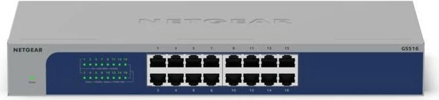 Nekonfiguriran stikalo NETGEAR GS516-300EUS, 16 vrat, Gigabit, PoE+, za rack, sivo