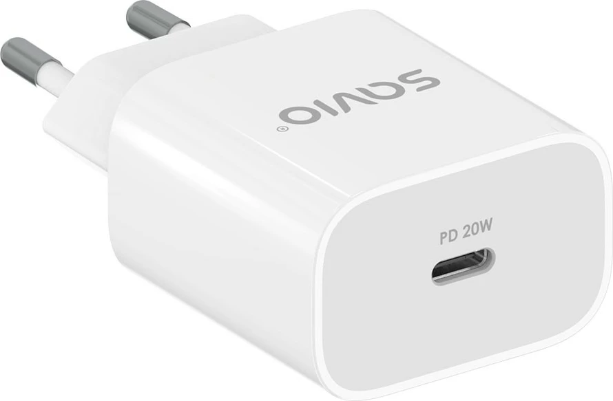 Stenski polnilnik 20 W, USB-C, bel, Savio LA-09