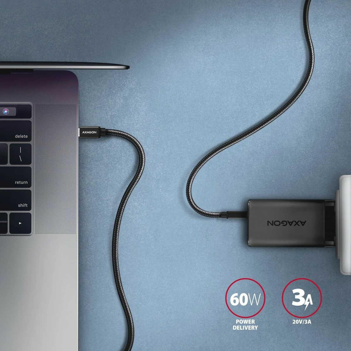 USB-C kabel AXAGON BUCM3-CM20AB, 2 m, 60 W, črn