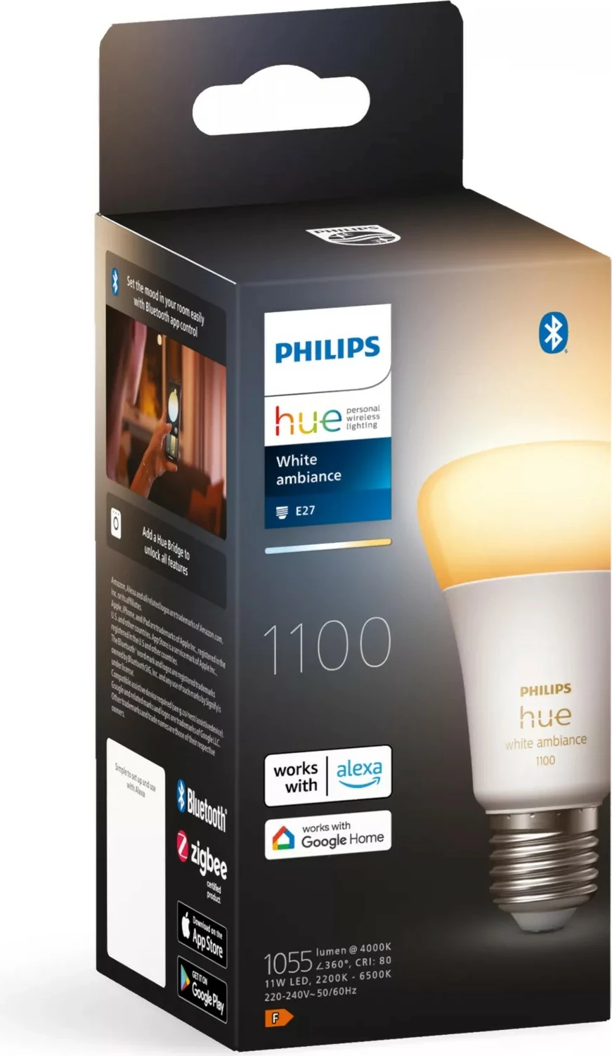 Pametna LED luč White Ambience A60, Philips Hue, Bluetooth/Zigbee, E27, bela