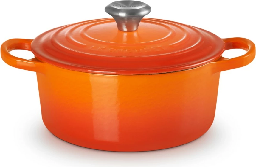 Okrogel lonec iz emajliranega litega železa 18 cm, Le Creuset Signature, oranžen