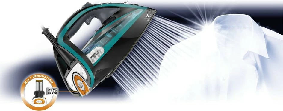 Parno likalnik Ultimate Pure Tefal FV9844, 3200 W, 0,35 L, črn/moder