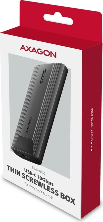 Zunanje računalniško ohišje za SSD M.2 NVMe in SATA, USB-C 3.2 Gen 2, črno - AXAGON EEM2-GTS2