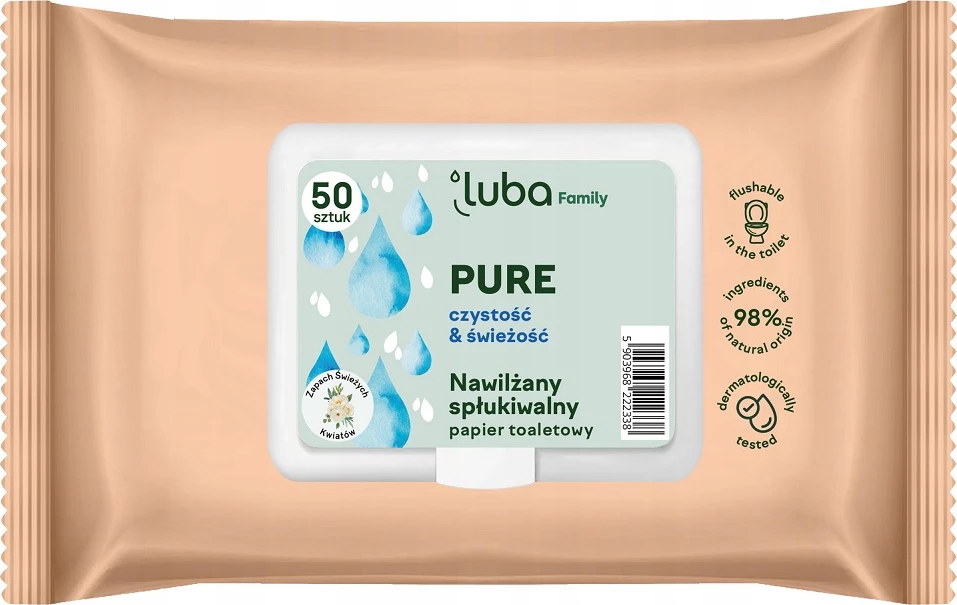 Vlažni toaletni robčki LUBA Family PURE, 50 kosov