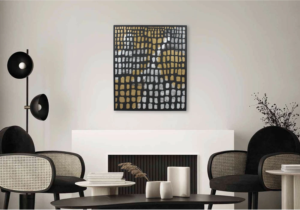 Dekorativna slika Pic, črn kovinski, zlato, bel MDF, 77x92x2 cm