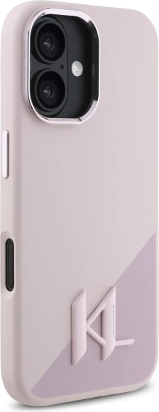 Ovitek iz silikona z metalnimi inicialkami MagSafe za iPhone 16, Karl Lagerfeld, rožnat