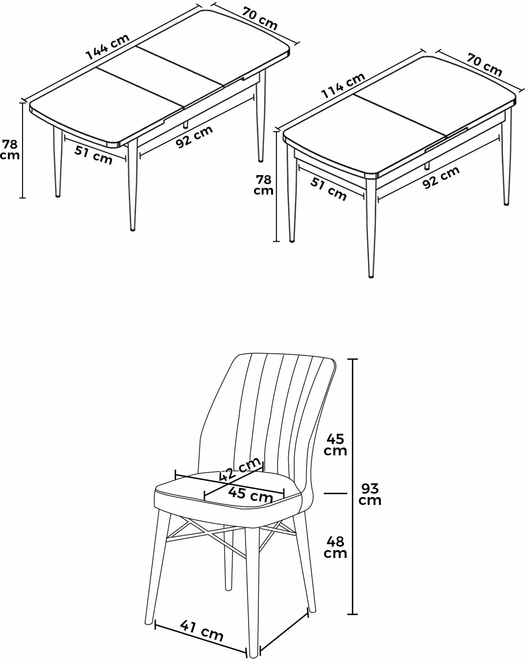 Raztegljiva jedilna miza s stoli, 7-delni set Skye Decor Nef - Barok, črn