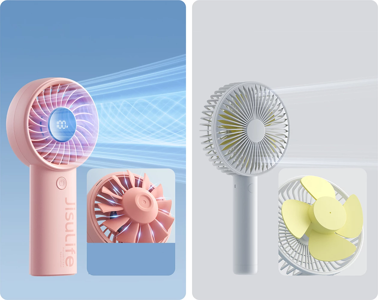 Prenosni ventilator Jisulife Life4, 5000 mAh, USB-C, rožnat