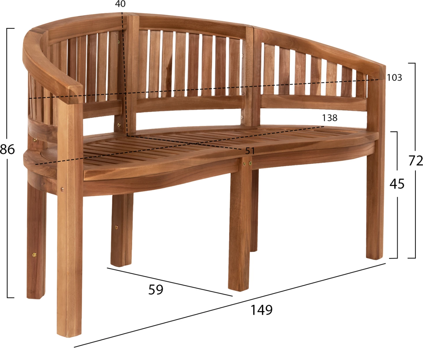 Klop 2-sedežna CAPO FH9539 iz tikovine v naravni barvi 149x59x86Hcm