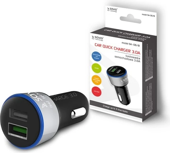 Hitro polnjenje Savio SA-06/B, 3.0A, 2xUSB