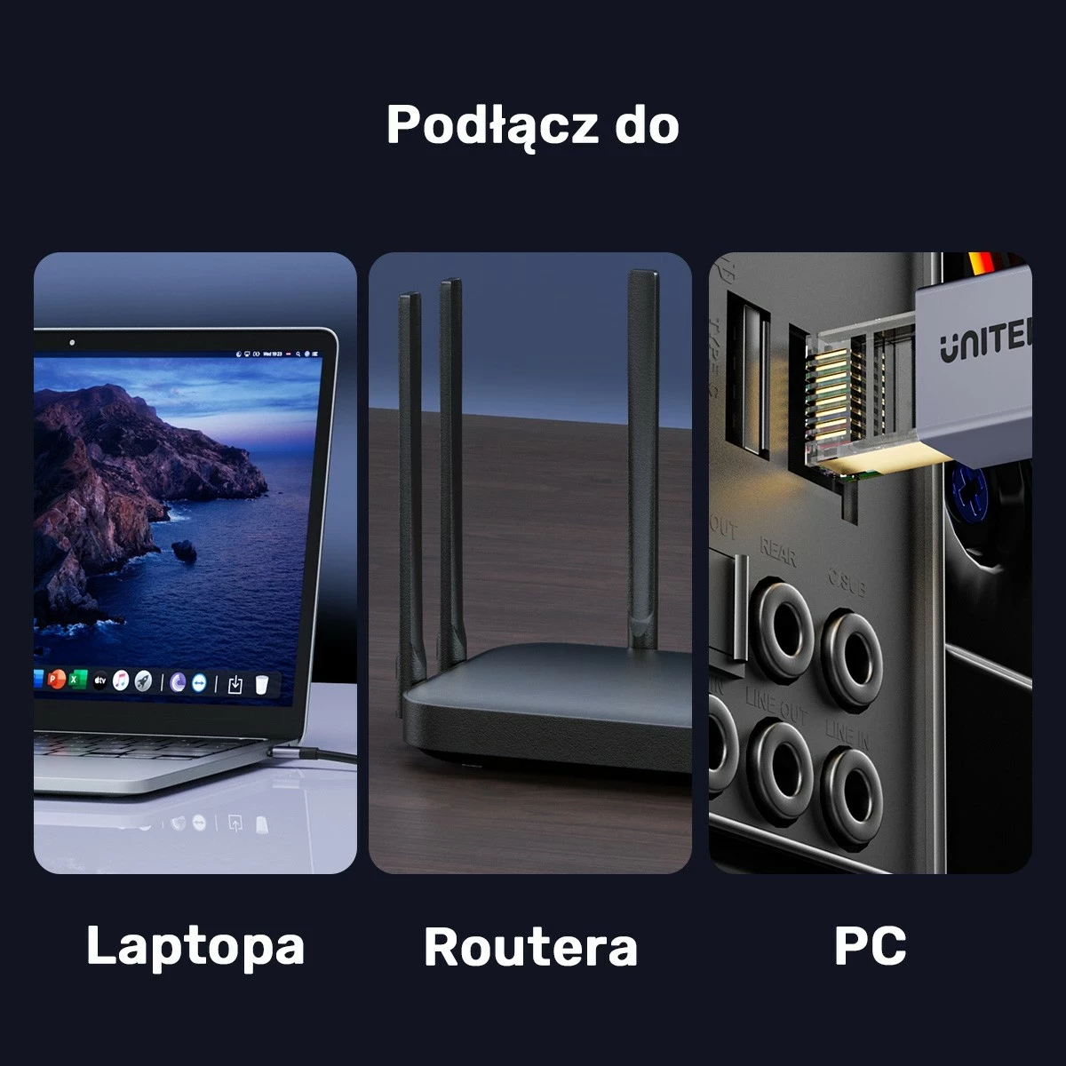 Ethernet kabel Unitek RJ-45 LAN, patchcord cat.8, 8 m, črno-siv