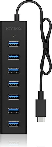 USB koncentrator z 7 vrati, ICY BOX IB-HUB1700-C3, USB 3.2 Gen 1, Type-C v Type-A, 0,4 m, črn