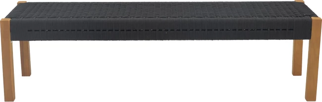 Stol iz teaka s poliestersko vrvjo Uma, črn, 120x45x40 cm