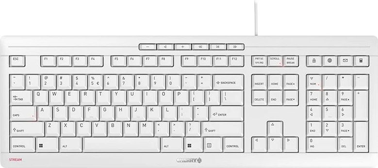 Mehanska tipkovnica CHERRY STREAM, polne velikosti, ožičena, USB, QWERTY, bela