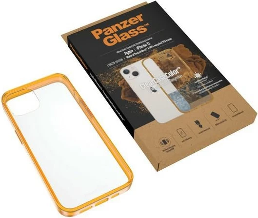 Prozoren antibakterijski ovitek PanzerGlass ClearCase za iPhone 13/14/15, prosojno rumen
