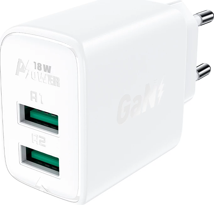 Stenski polnilec, 2x USB, 18W, bel, Acefast A33