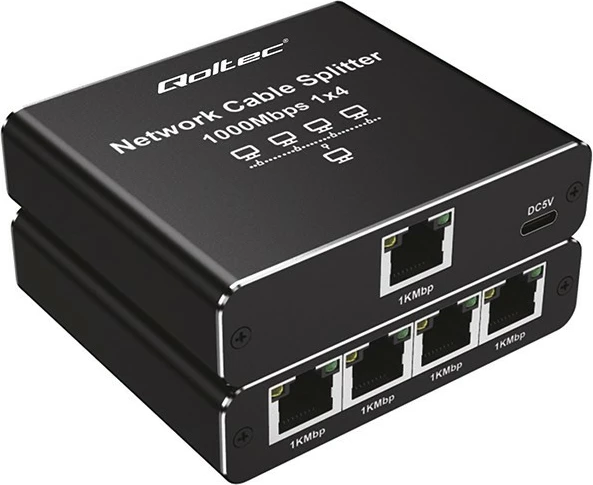Stikalo za omrežje, 5 vrat RJ45, 1000 Mb/s, aluminij, USB-C Qoltec 52293