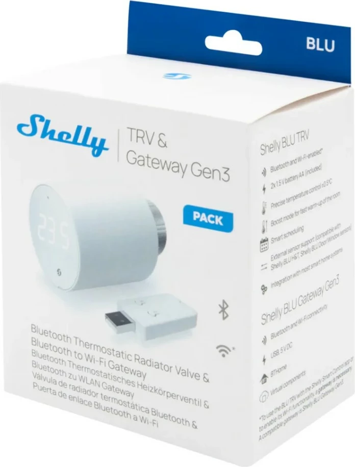 Pametni termostat za radiator Shelly Blu TRV & Blu Gateway Gen3, bel