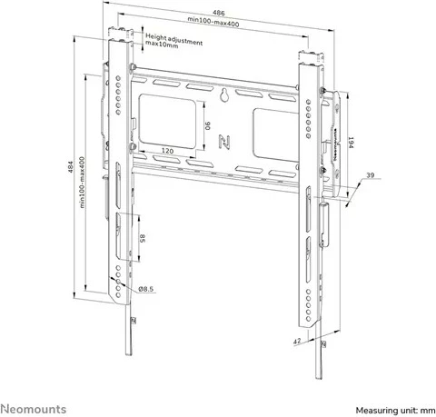 Stenski nosilec za TV Neomounts WL30-750BL14 LEVEL-750, do 75", 100 kg, VESA 100x100-400x400, jeklo, črn