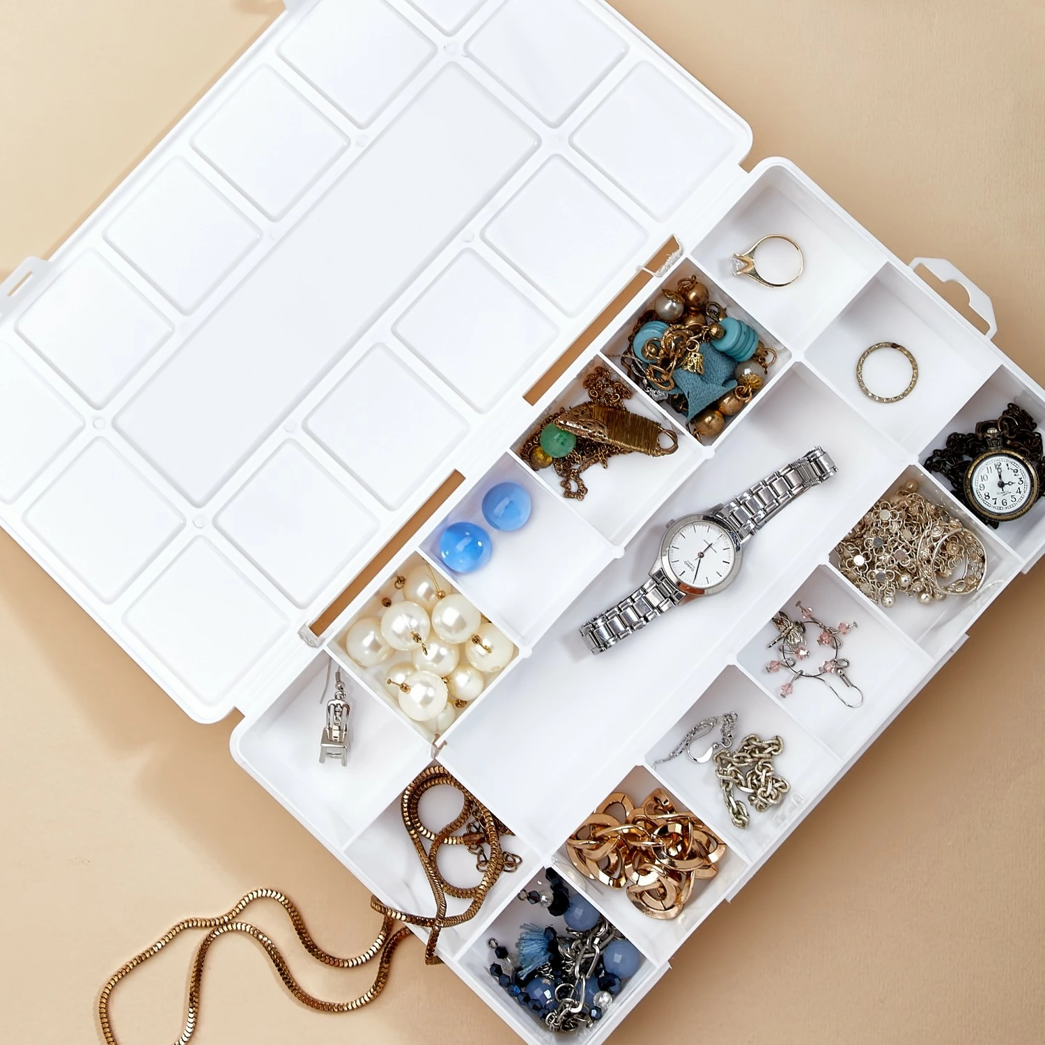 Kompaktna škatla za nakit Aberto, bela, ORG-2016