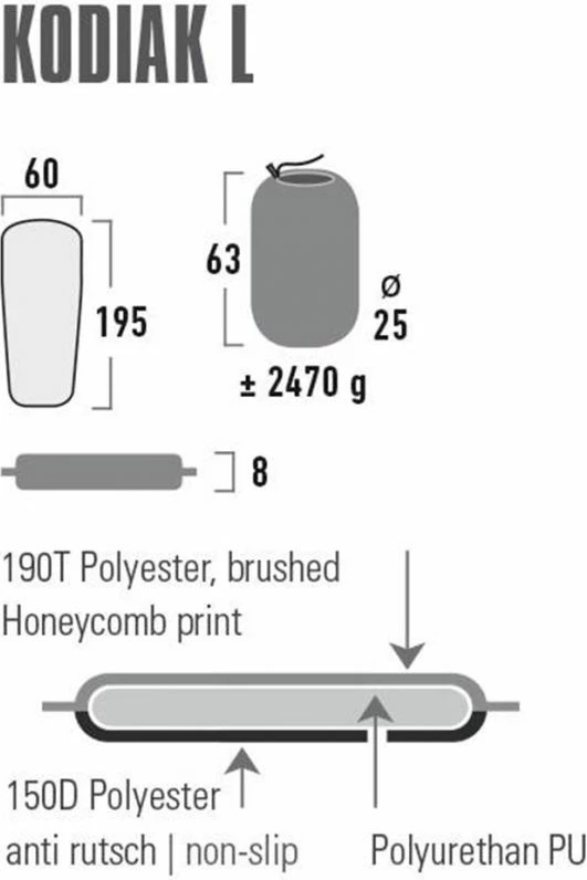 Samonapihljiv podložek High Peak Kodiak L 195x60x8, črn