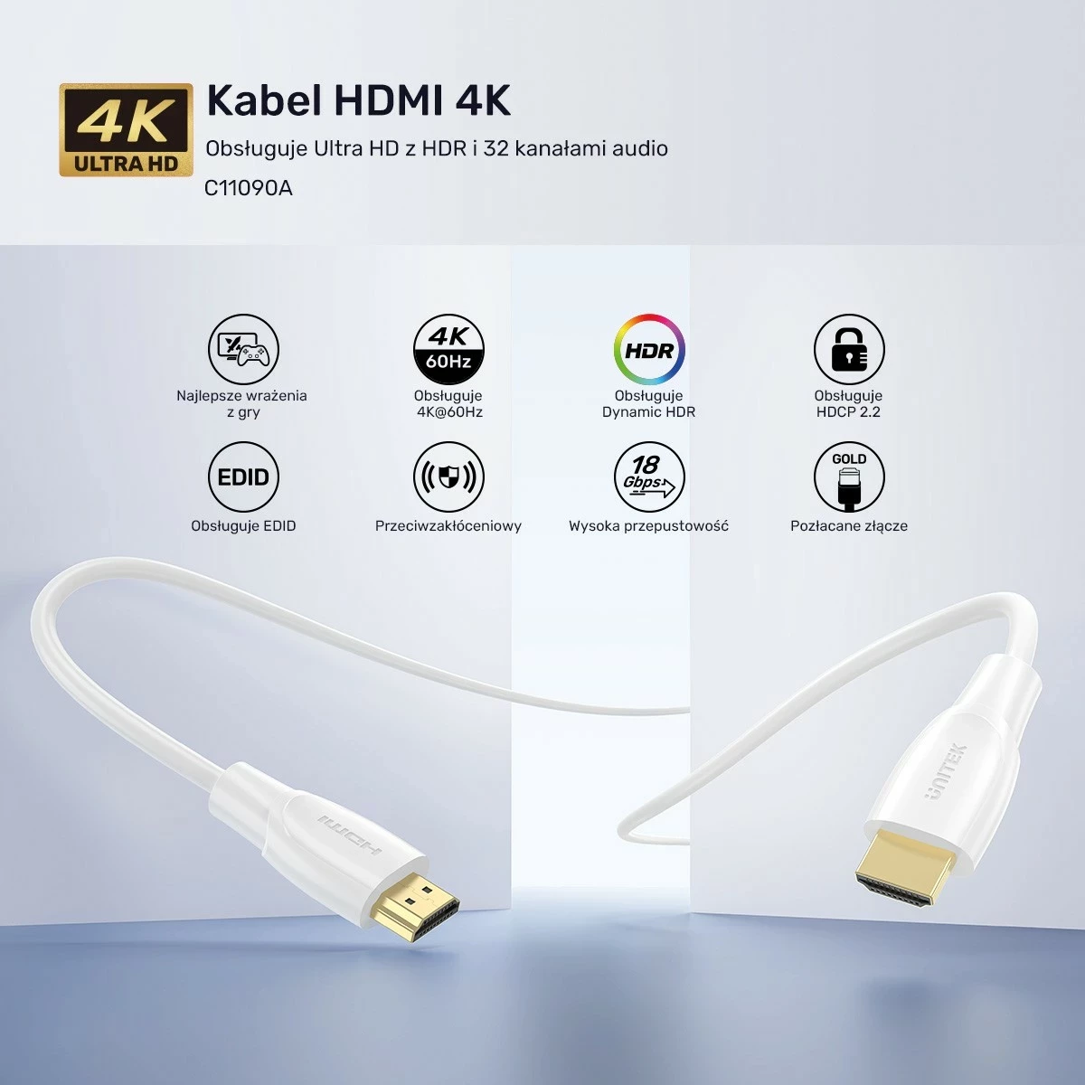 HDMI kabel 2.0 4K, 15 m, bel Unitek