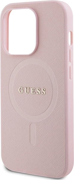 Ovitek za telefon Saffiano MagSafe za iPhone 14 Pro Max, roza, Guess GUHMP14XPSAHMCP