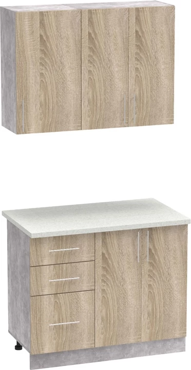 Kuhinjska enota melamin, barva sonoma in kuhinjski pult svetlo siva, 100x60x85 cm Festa I