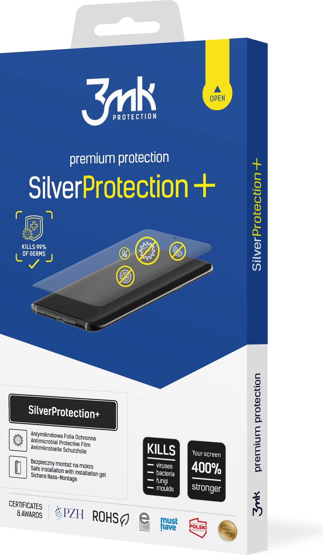 Zaščitna folija zaslona SilverProtection+ 3mk Protection za Samsung Galaxy M23 5G, samozdravilna, antimikrobna, montaža z gelom, prozorna