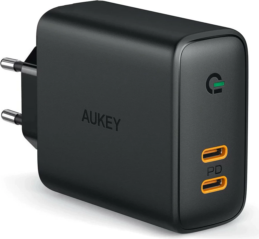 Hitri polnilec AUKEY PA-D2, 2x USB-C PD 3.0, 36 W, črn